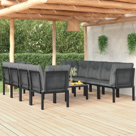 9 pcs conjunto lounge de jardim vime PE preto e cinzento