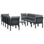 9 pcs conjunto lounge de jardim vime PE preto e cinzento