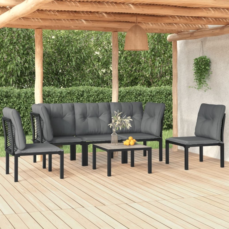 6 pcs conjunto lounge de jardim vime PE preto e cinzento-Conjuntos de jardim-Home Retail