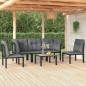 6 pcs conjunto lounge de jardim vime PE preto e cinzento