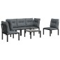 6 pcs conjunto lounge de jardim vime PE preto e cinzento