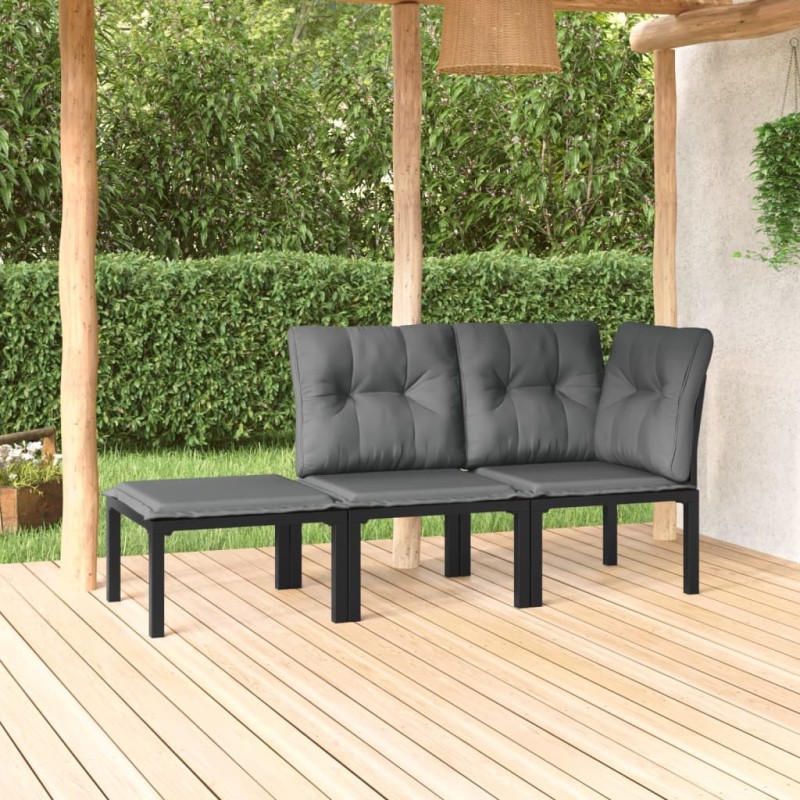 3 pcs conjunto lounge de jardim vime PE preto e cinzento-Conjuntos de jardim-Home Retail