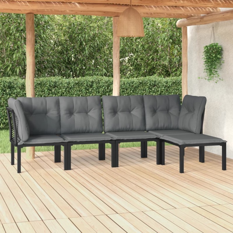 5 pcs conjunto lounge de jardim vime PE preto/cinzento-Conjuntos de jardim-Home Retail