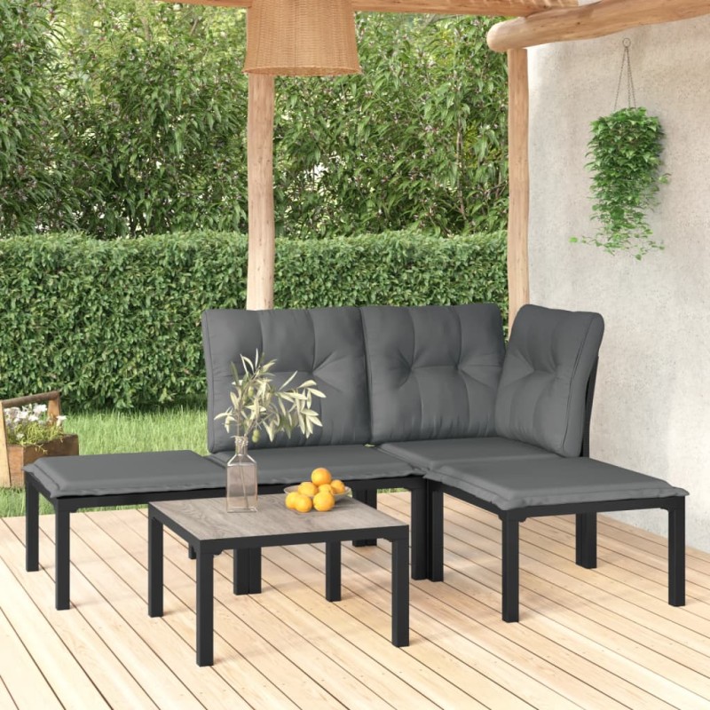 5 pcs conjunto lounge de jardim vime PE preto/cinzento-Conjuntos de jardim-Home Retail