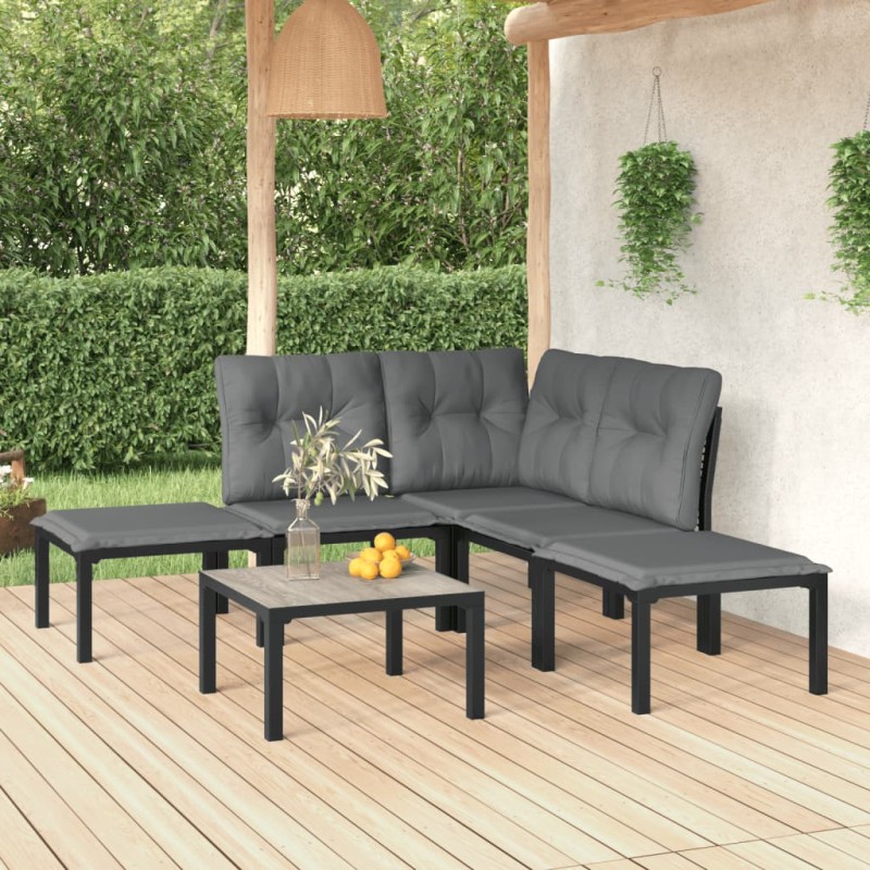 6 pcs conjunto lounge de jardim vime PE preto e cinzento-Conjuntos de jardim-Home Retail