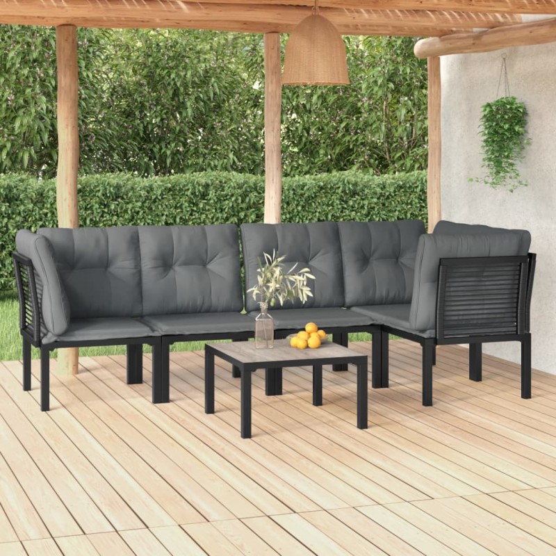 6 pcs conjunto lounge de jardim vime PE preto e cinzento-Conjuntos de jardim-Home Retail