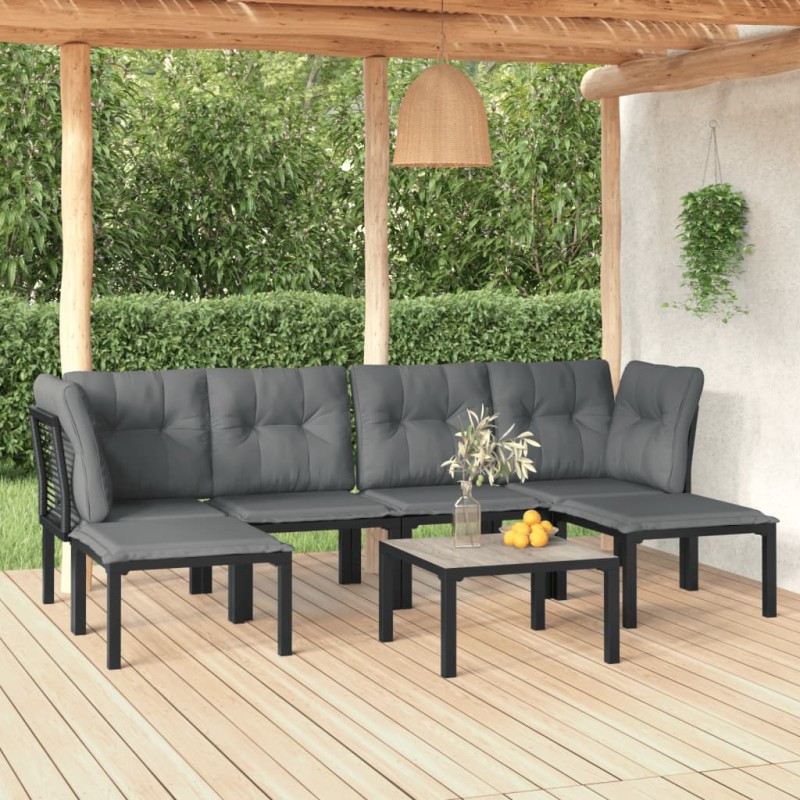 7 pcs conjunto lounge de jardim vime PE preto e cinzento-Conjuntos de jardim-Home Retail