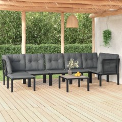 8 pcs conjunto lounge de jardim vime PE preto e cinzento