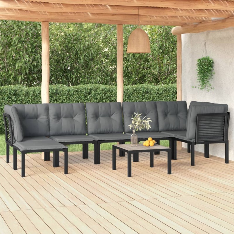 8 pcs conjunto lounge de jardim vime PE preto e cinzento-Conjuntos de jardim-Home Retail