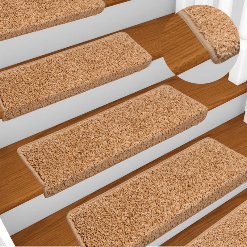 Tapetes de escadas 10 pcs 65x21x4 cm bege-Tapetes antiderrapantes para degraus-Home Retail