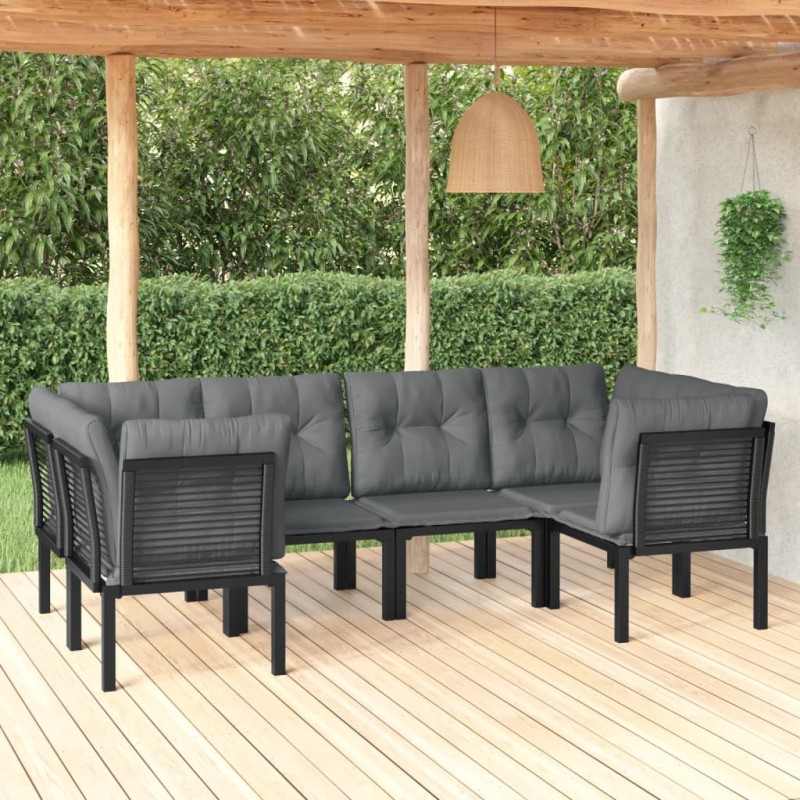 6 pcs conjunto lounge de jardim vime PE preto e cinzento-Conjuntos de jardim-Home Retail