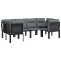 6 pcs conjunto lounge de jardim vime PE preto e cinzento