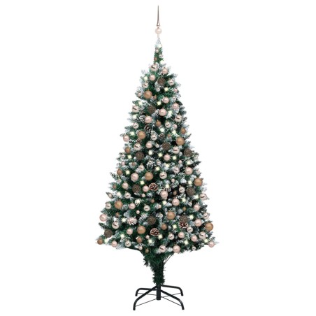 Árvore Natal artificial pré-iluminada c/ bolas e pinhas 210 cm