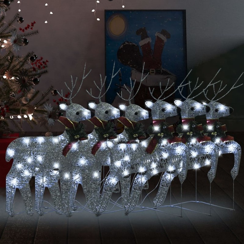 Renas de Natal 6 pcs 120 luzes LED prateado-Luzes de Natal-Home Retail