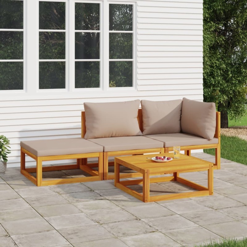 4pcs conj. lounge jardim madeira c/almofadões cinza-acastanhado-Conjuntos de jardim-Home Retail