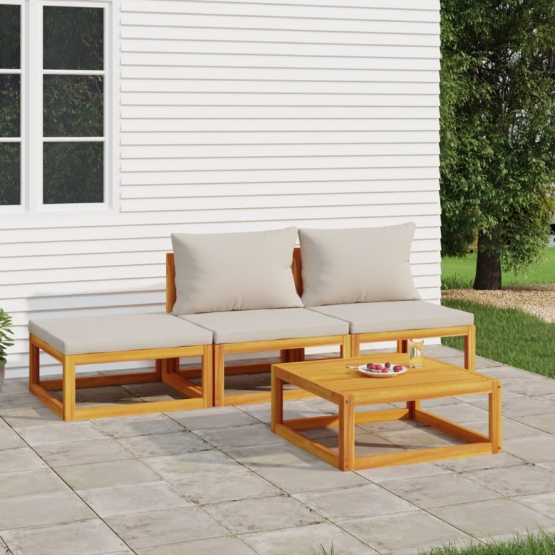 4 pcs conj. lounge de jardim madeira c/ almofadões cinza-claro-Conjuntos de jardim-Home Retail