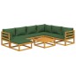 8 pcs conj. lounge jardim madeira c/almofadões verdes