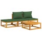 4 pcs conj. lounge jardim madeira c/almofadões verdes