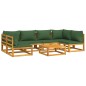 7 pcs conj. lounge jardim madeira c/almofadões verdes