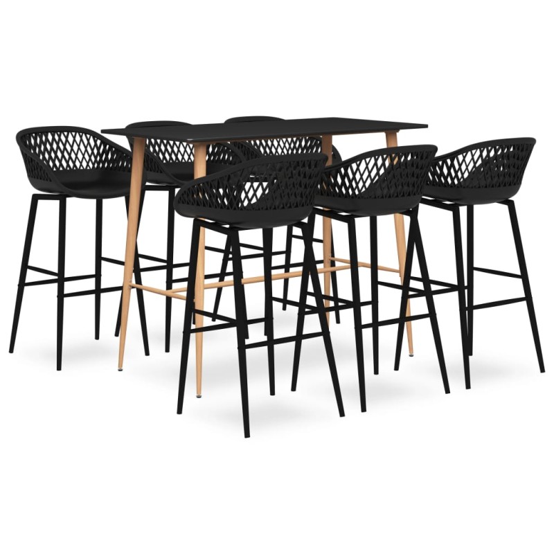 7 pcs conjunto de bar preto-Conjuntos de móveis para cozinha e sala de jantar-Home Retail