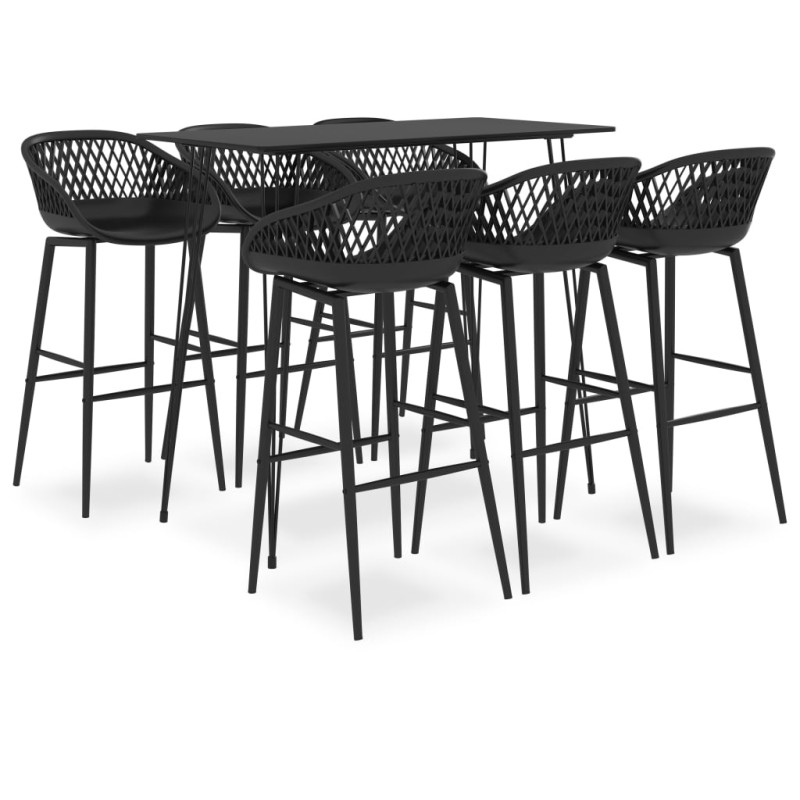 7 pcs conjunto de bar preto-Conjuntos de móveis para cozinha e sala de jantar-Home Retail