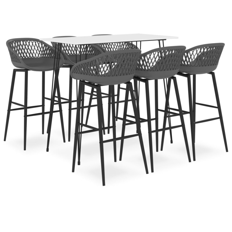 7 pcs conjunto de bar branco e cinzento-Conjuntos de móveis para cozinha e sala de jantar-Home Retail