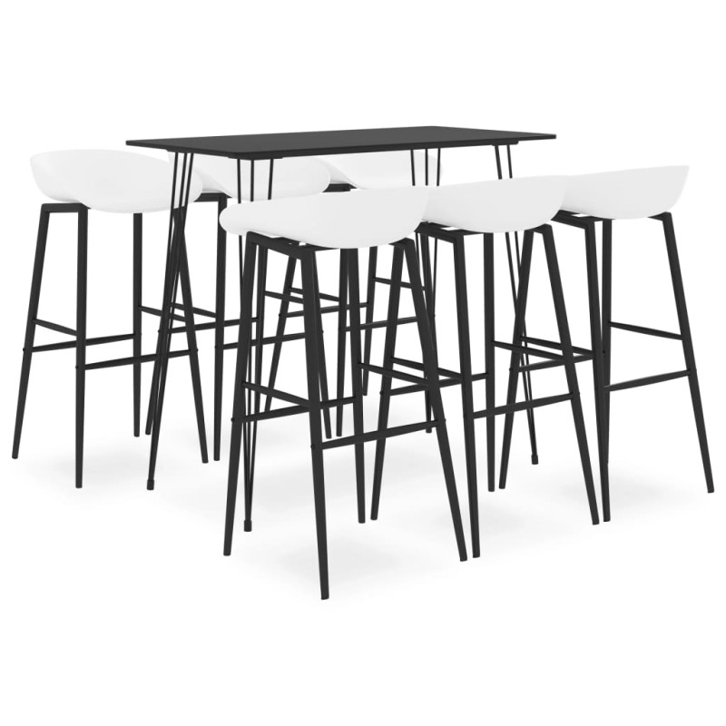 7 pcs conjunto de bar preto e branco-Conjuntos de móveis para cozinha e sala de jantar-Home Retail