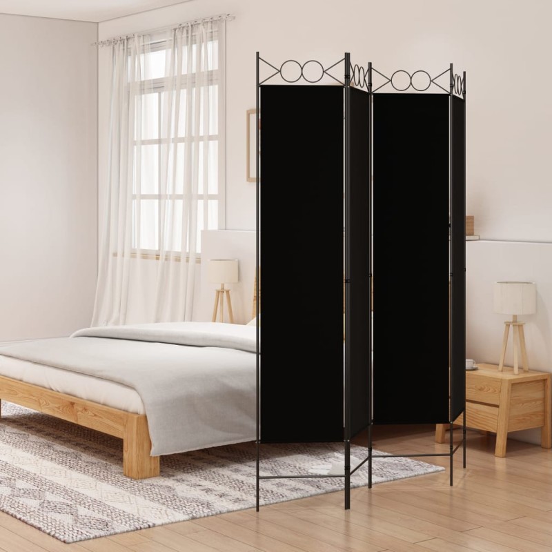 Biombo/divisória com 4 painéis 160x200 cm tecido preto-Biombos-Home Retail