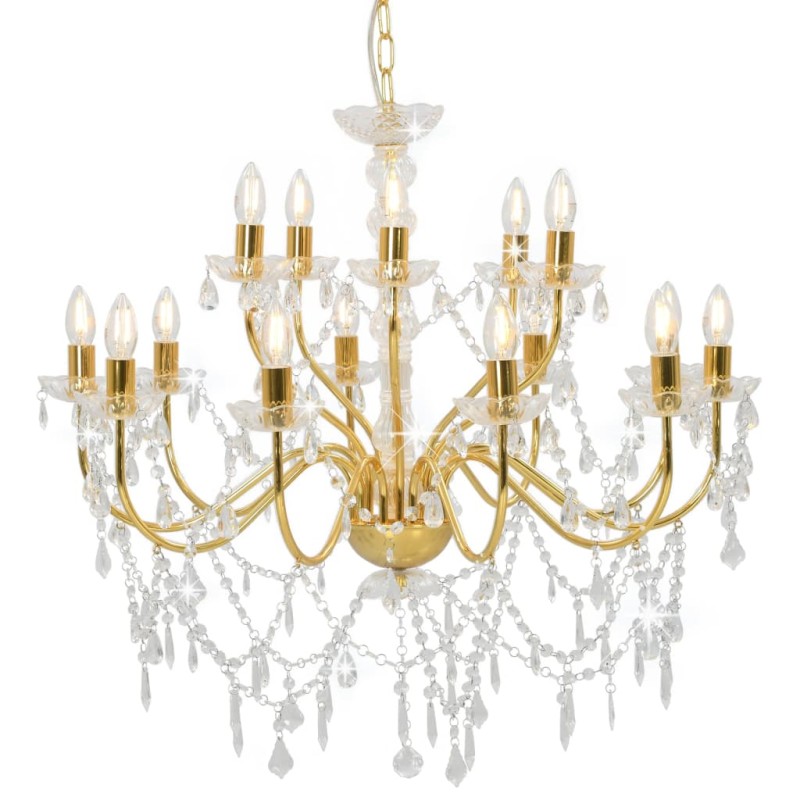 Lustre com 2 patamares 15 x lâmpadas E14 dourado-Candelabros-Home Retail