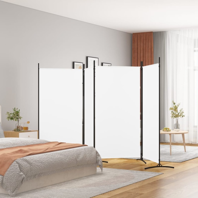 Biombo com 4 painéis 346x180 cm tecido branco-Biombos-Home Retail