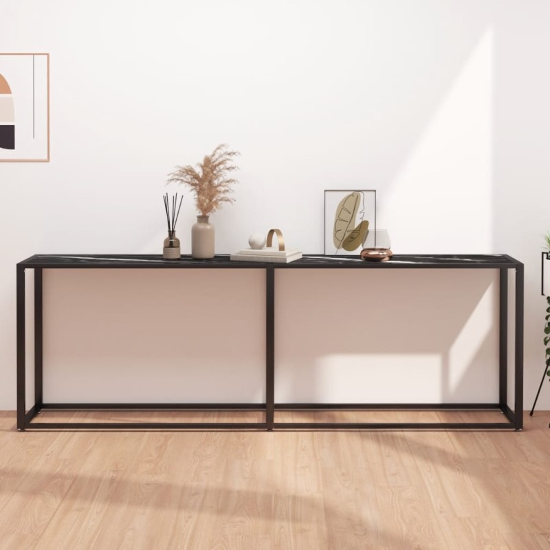 Mesa consola mármore preto 220x35x75,5 cm vidro temperado-Mesas de apoio-Home Retail