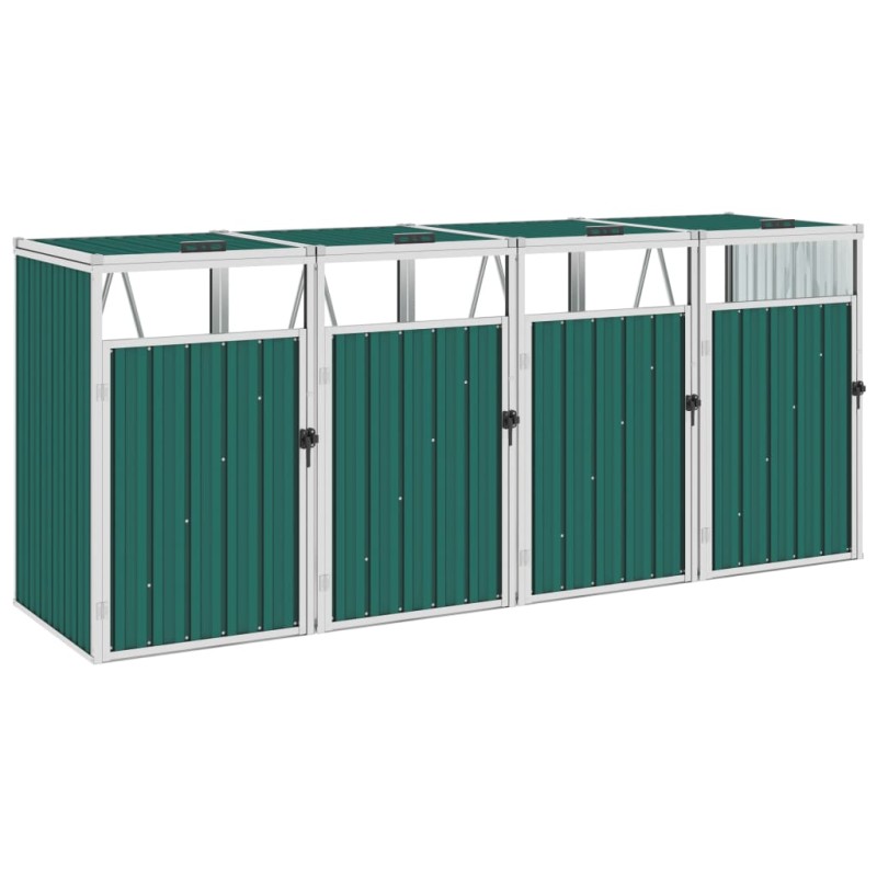 Abrigo para caixote do lixo quadruplo 286x81x121 cm aço verde-Estruturas para contentores de lixo-Home Retail