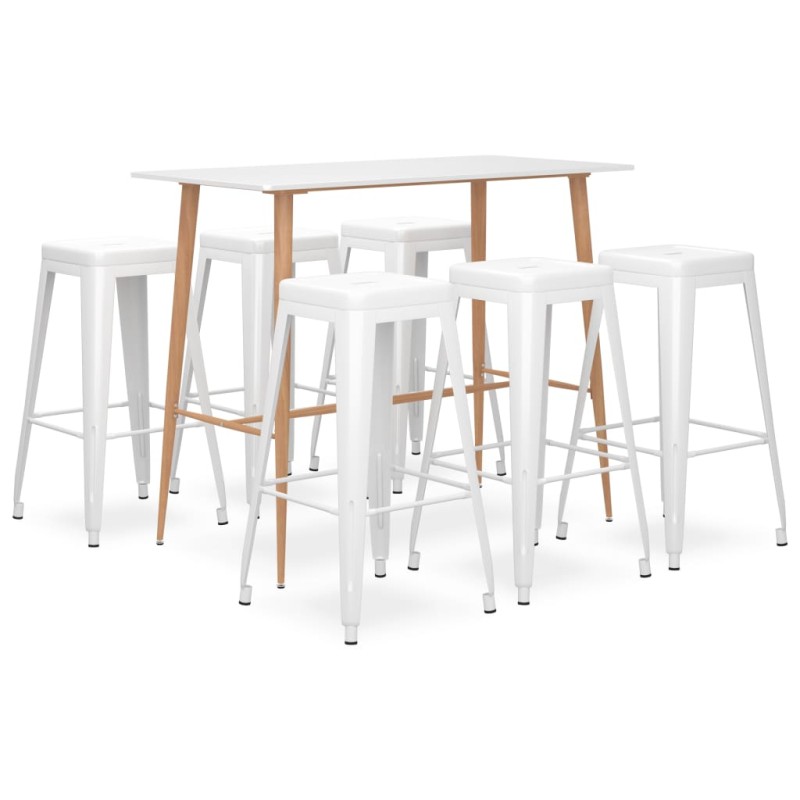 7 pcs conjunto de bar branco-Conjuntos de móveis para cozinha e sala de jantar-Home Retail