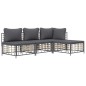 4 pcs conjunto lounge de jardim c/ almofadões vime PE antracite