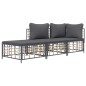 3 pcs conjunto lounge de jardim c/ almofadões vime PE antracite