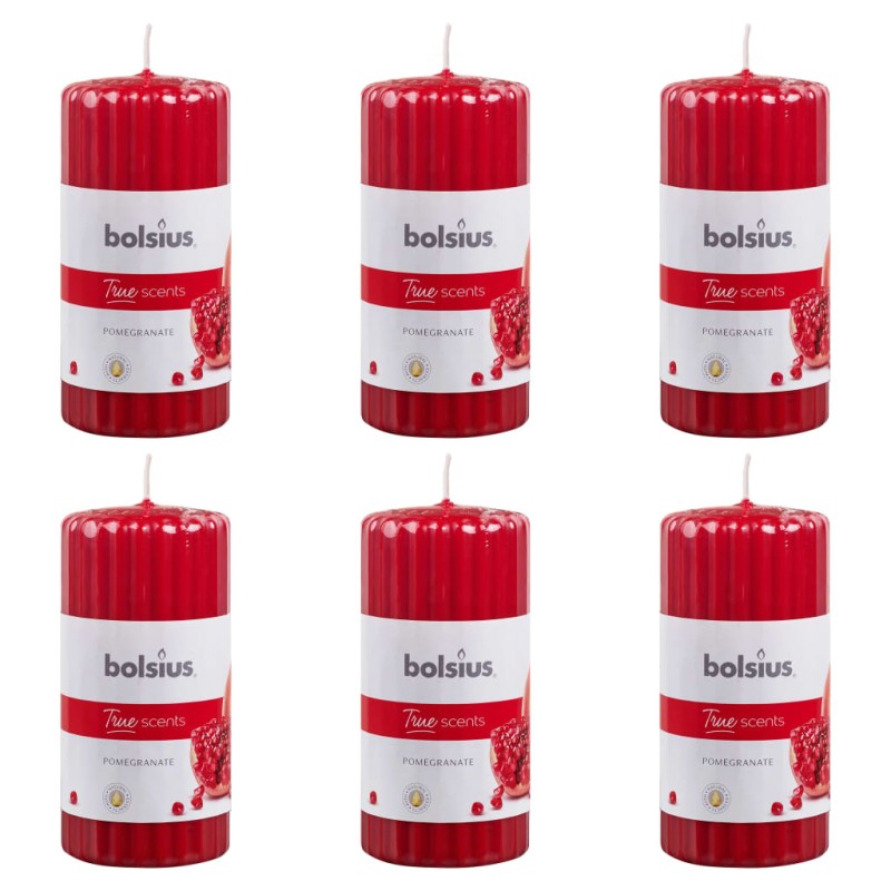 Bolsius Velas cilíndricas perfumadas c/ nervuras 6 pcs 120x58 mm romã-Velas-Home Retail