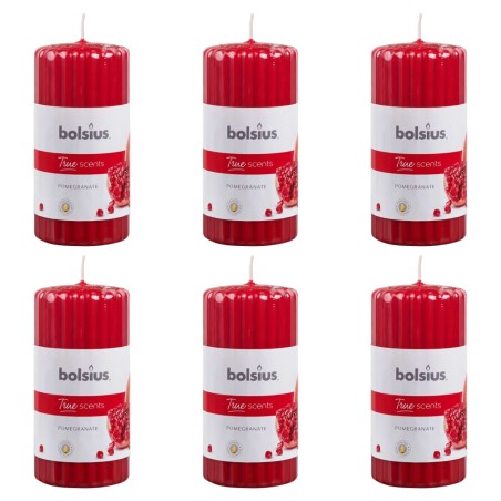 Bolsius Velas cilíndricas perfumadas c/ nervuras 6 pcs 120x58 mm romã