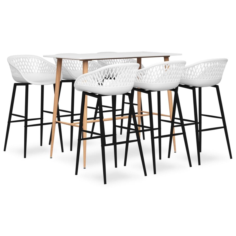 7 pcs conjunto de bar branco-Conjuntos de móveis para cozinha e sala de jantar-Home Retail