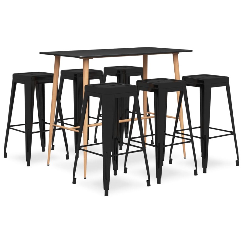 7 pcs conjunto de bar preto-Conjuntos de móveis para cozinha e sala de jantar-Home Retail