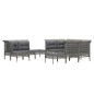 11 pcs conjunto lounge de jardim c/ almofadões vime PE cinzento