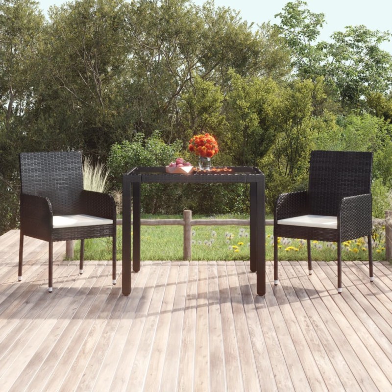 Mesa de jardim com tampo de vidro 90x90x75 cm vime PE preto-Mesas de jardim-Home Retail