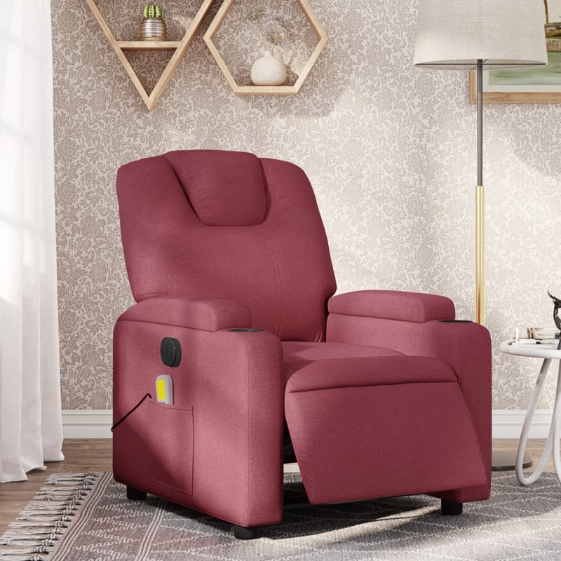 Poltrona reclinável de massagens elétrica tecido vermelho tinto-Poltronas-Home Retail