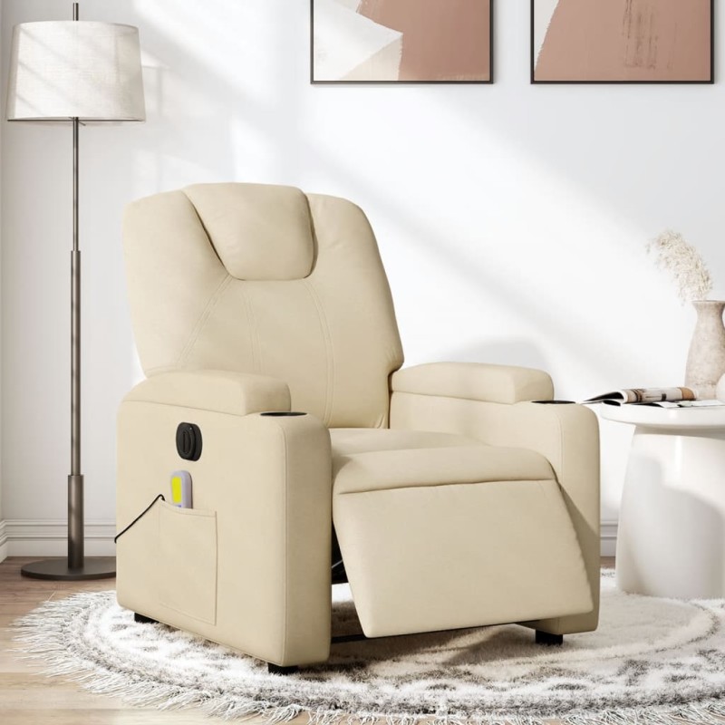 Poltrona de massagens reclinável elétrica tecido creme-Poltronas-Home Retail