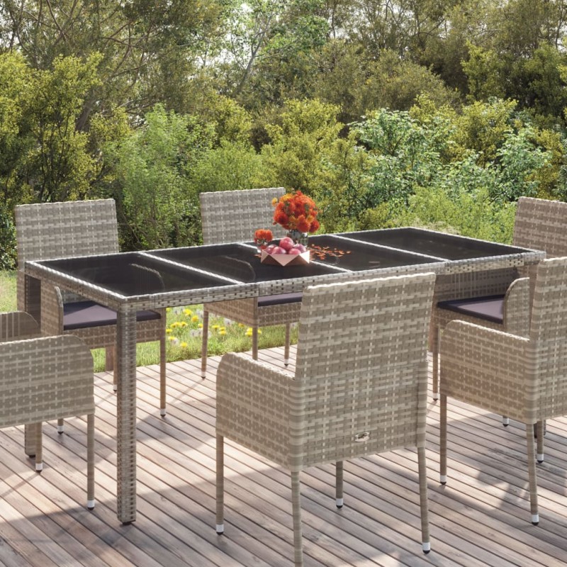 Mesa de jardim com tampo de vidro 190x90x75 cm vime PE cinza-Mesas de jardim-Home Retail