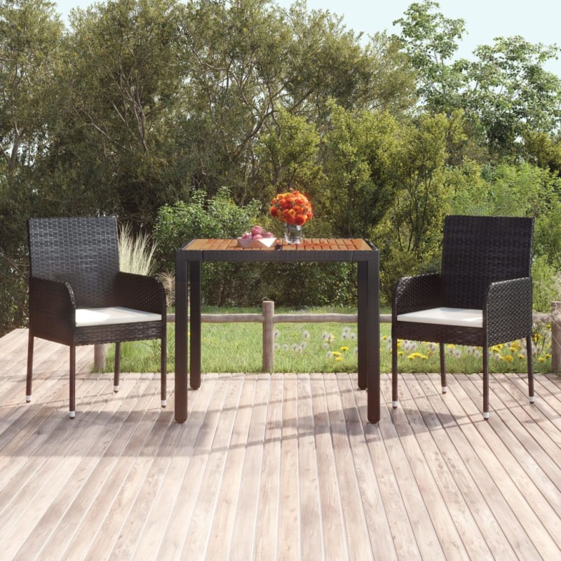 Mesa de jardim com tampo de madeira 90x90x75 cm vime PE preto-Mesas de jardim-Home Retail