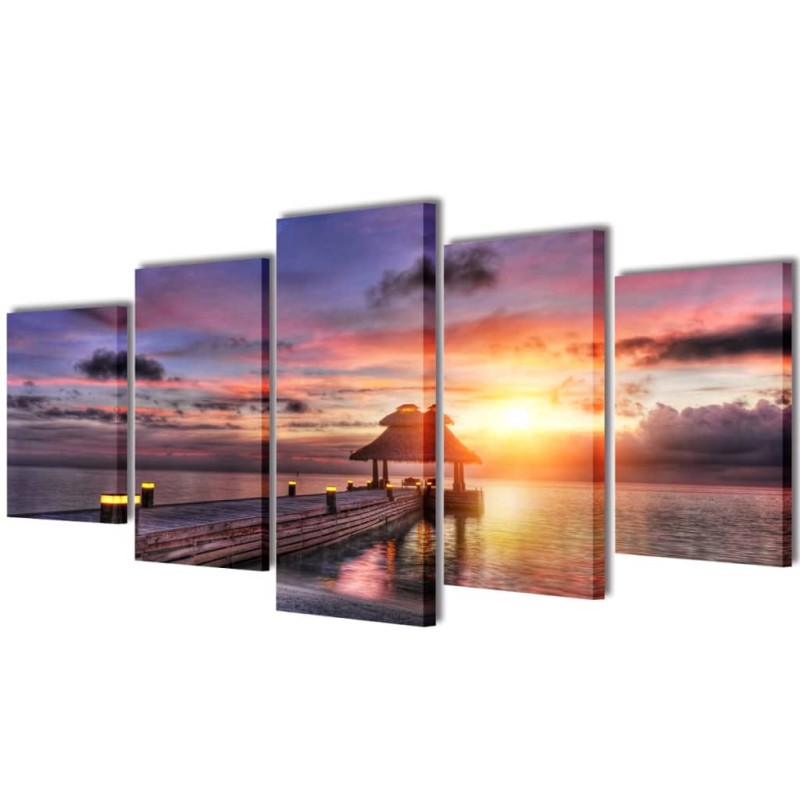 Políptico Praia com pavilhão 200 x 100 cm-Pósteres, quadros e artes visuais-Home Retail