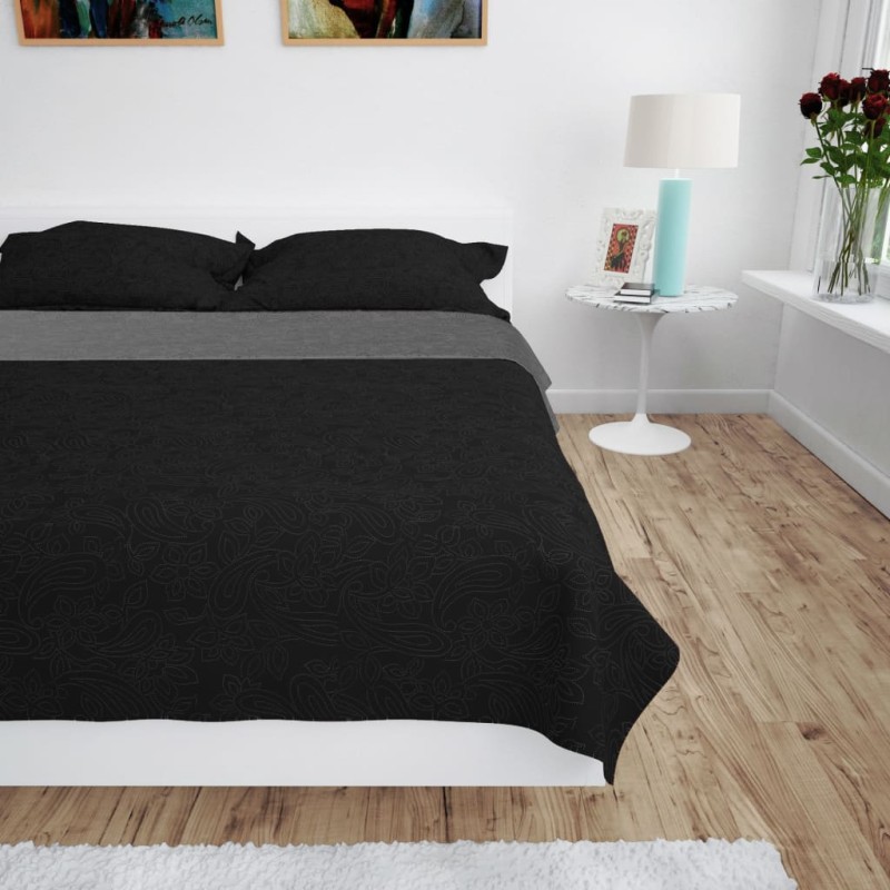 Colcha de dupla face acolchoada 230x260 cm cinzento e preto-Colchas e mantas-Home Retail