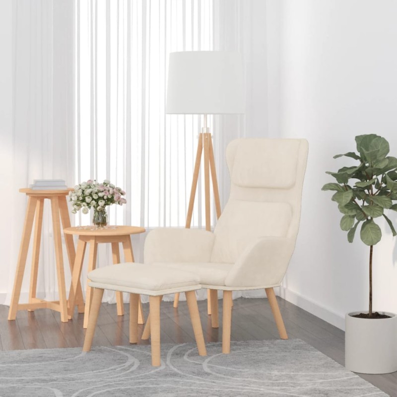 Cadeira de descanso com banco veludo branco nata-Poltronas-Home Retail