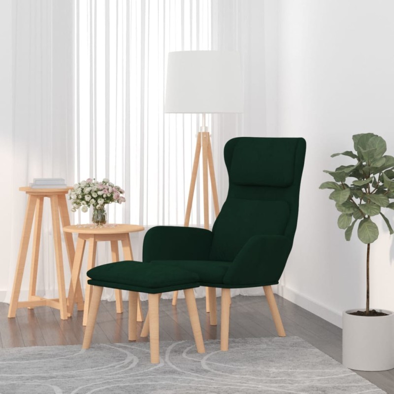 Cadeira de descanso com banco veludo verde-escuro-Poltronas-Home Retail