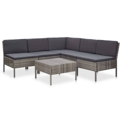 6 pcs conjunto lounge de jardim c/ almofadões vime PE cinzento